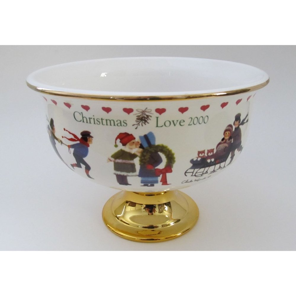 Vintage, Charles Wysocki, Christmas Love 2000, Pedestal, Candy Fruit Dish, Bowl